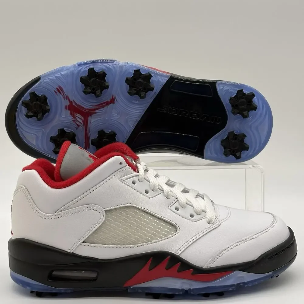 Men Size 6.5/ Women Sz 8 Nike Air Jordan Retro V White Red Golf Shoe CU4523 100